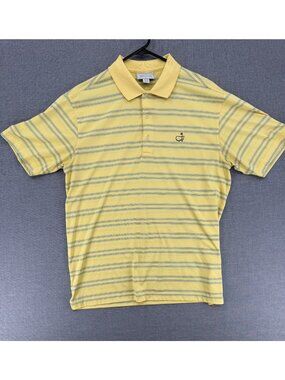 Masters Performance Polo Shirt Mens L Yellow Striped Golf Logo